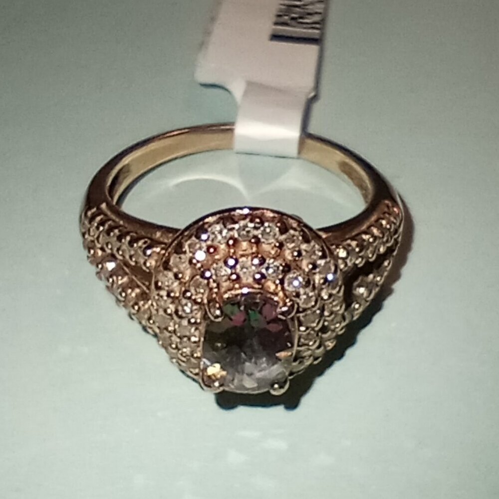 10Kt Yellow or White Gold Mystic Topaz & Diamond Ring - Picture 5 of 11